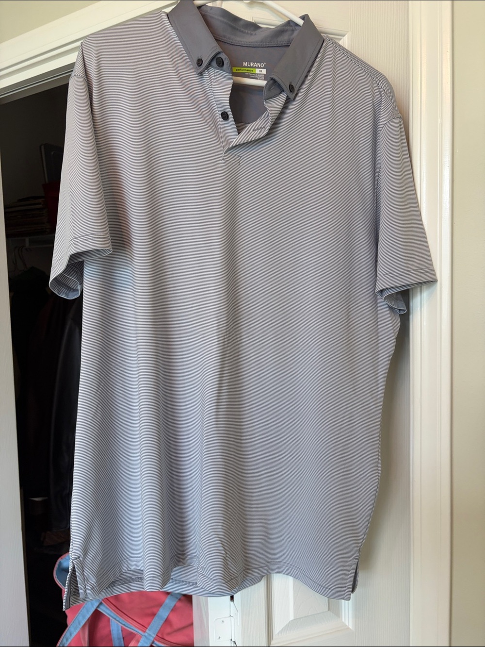 Murano Men's Light Gray Short Sleeve Polo with Contrast Collar
